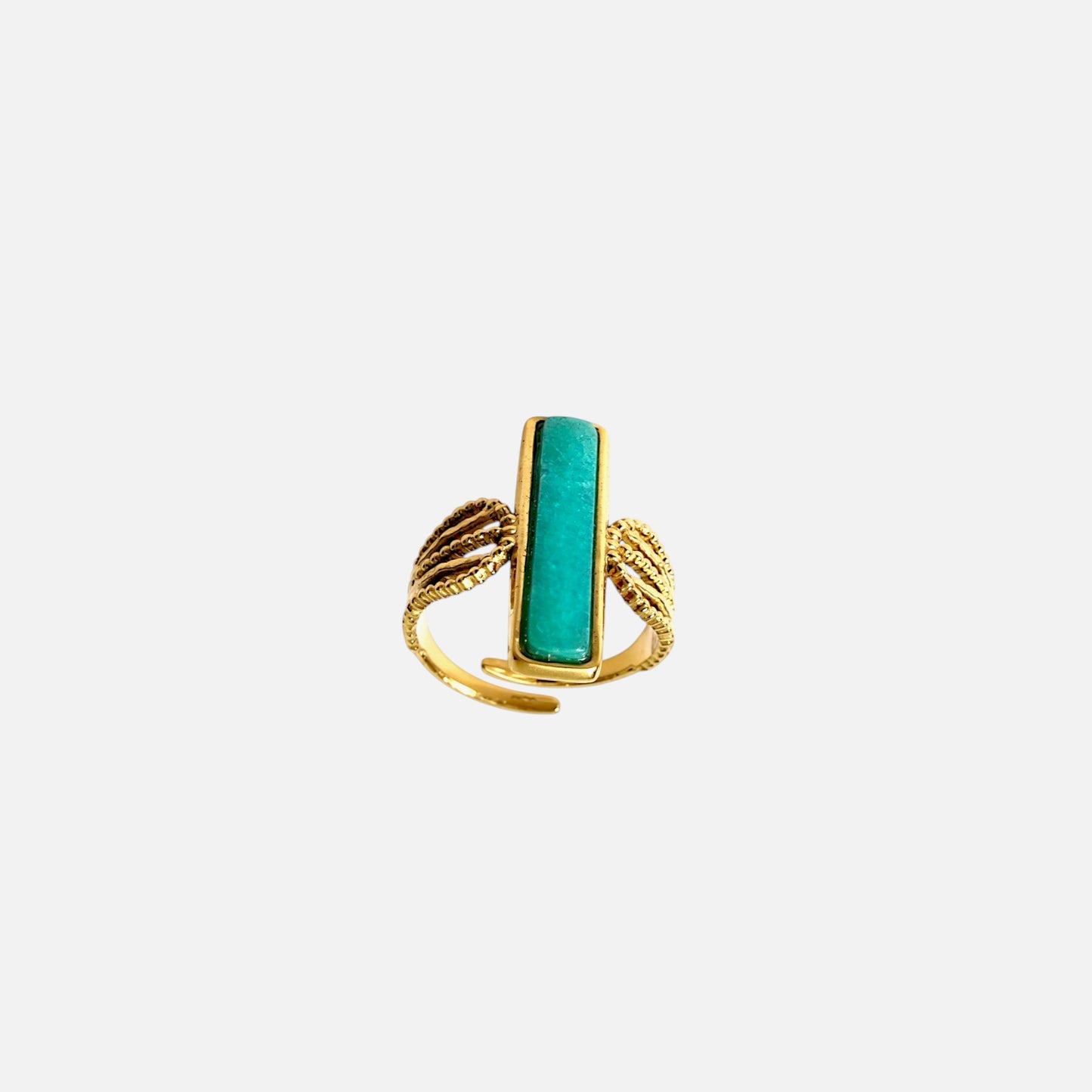 Azure Line – Bague ajustable acier doré amazonite