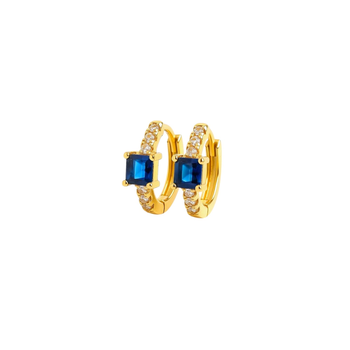 Mini Blue Glow – Créoles enfant dorées zirconium bleu