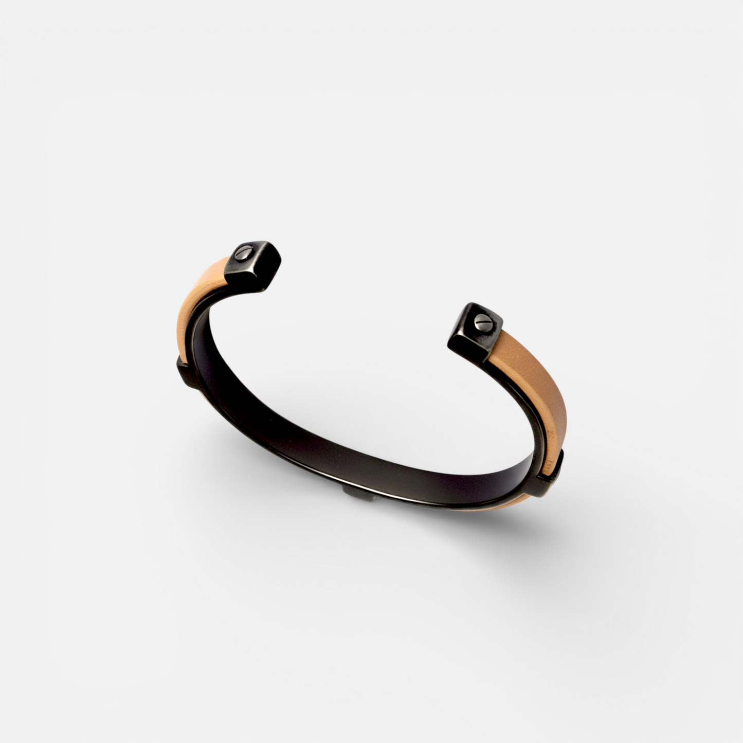 Terra Leather – Bracelet jonc acier vieilli cuir naturel