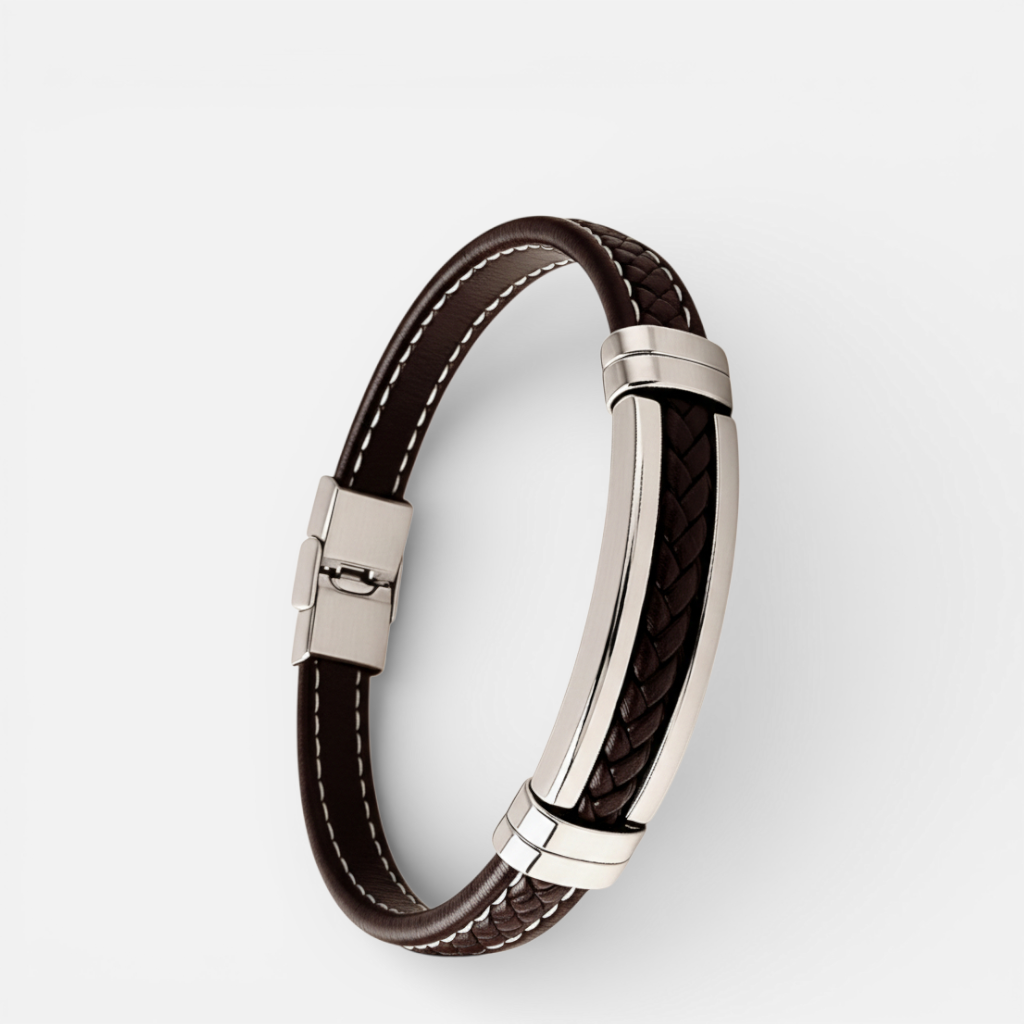 Atlas Leather – Bracelet cuir tressé acier