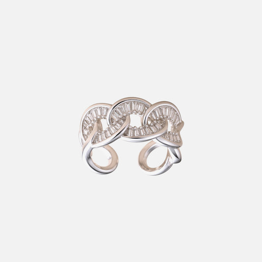 Éclat Chain – Bague ajustable acier argenté zirconiums
