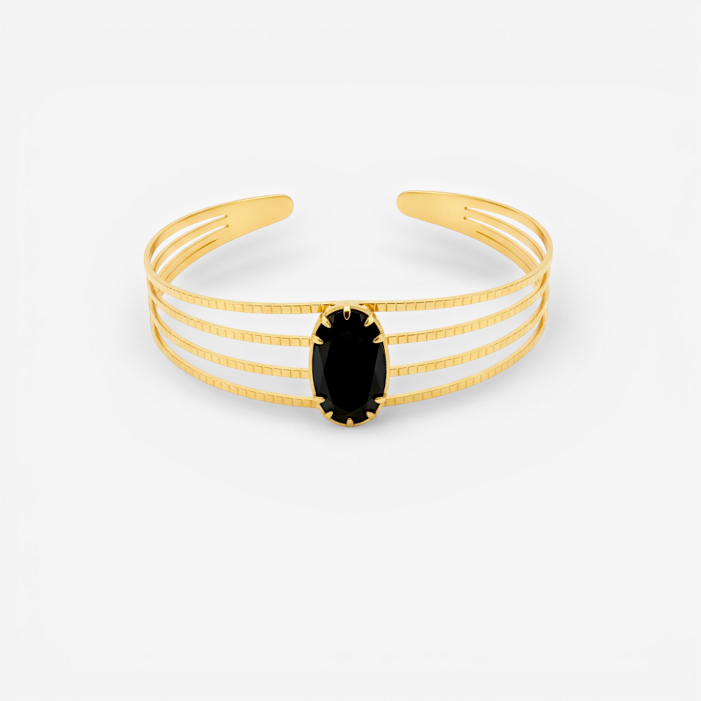 Pure Line – Bracelet jonc acier doré agate noire
