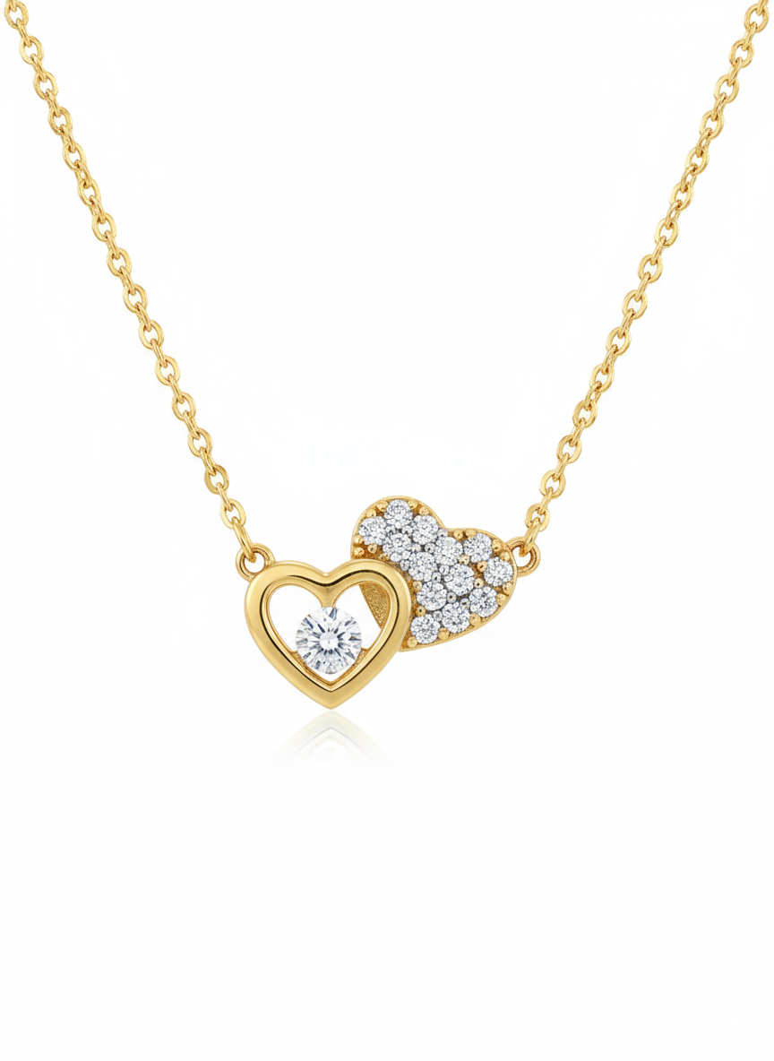 Mini Twin Heart – Collier enfant double cœur zirconium doré