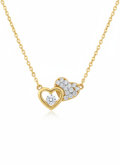 Mini Twin Heart – Collier enfant double cœur zirconium doré