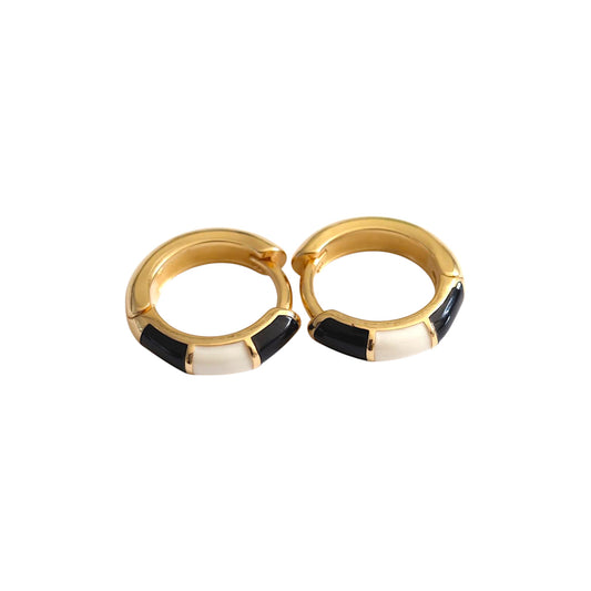 Créoles Dorées avec Détails Émaillés Noirs