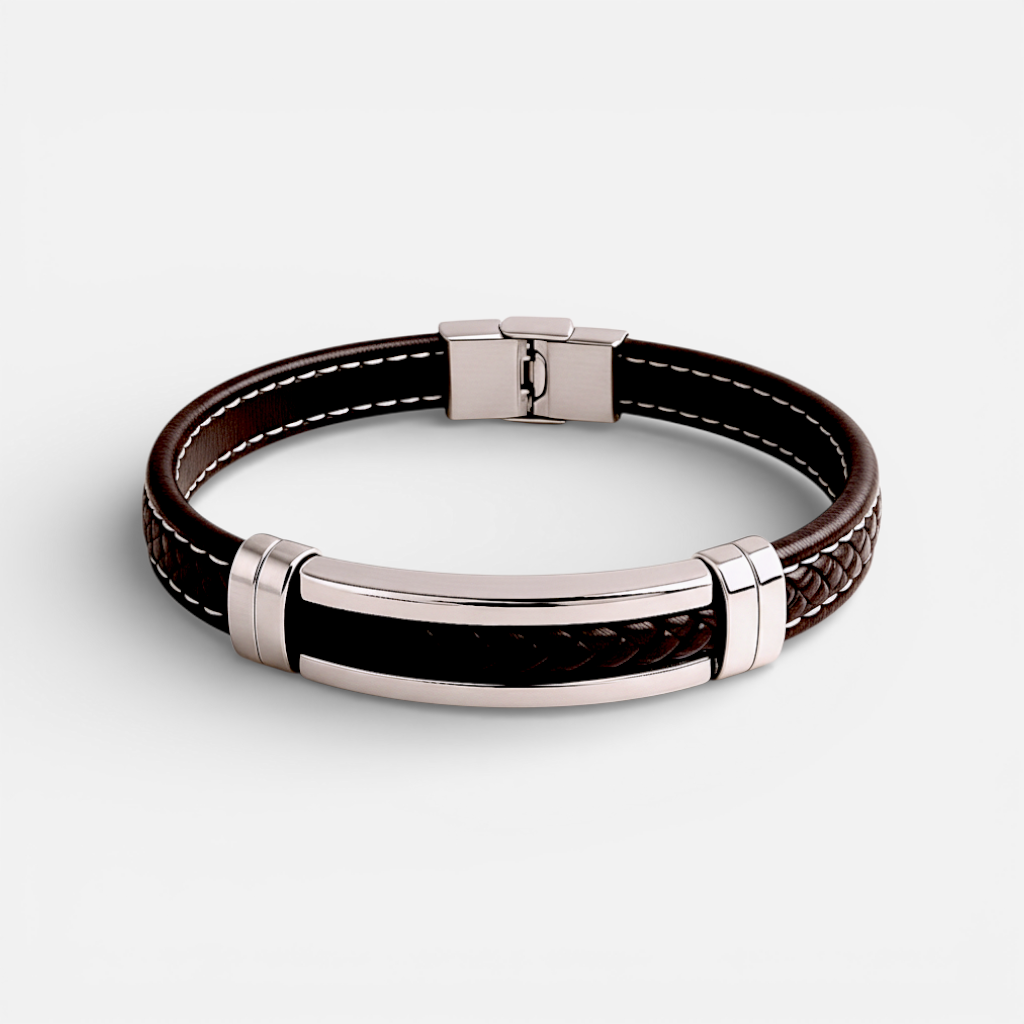 Atlas Leather – Bracelet cuir tressé acier