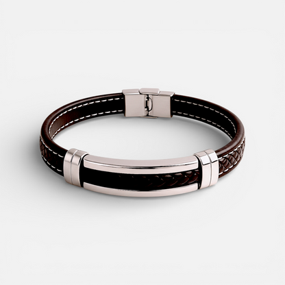 Atlas Leather – Bracelet cuir tressé acier