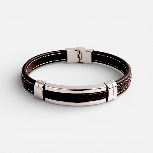 Atlas Leather – Bracelet cuir tressé acier