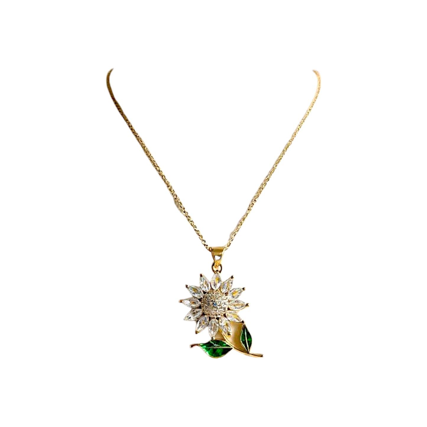 Aura Bloom – Collier doré fleur émaillée zirconium
