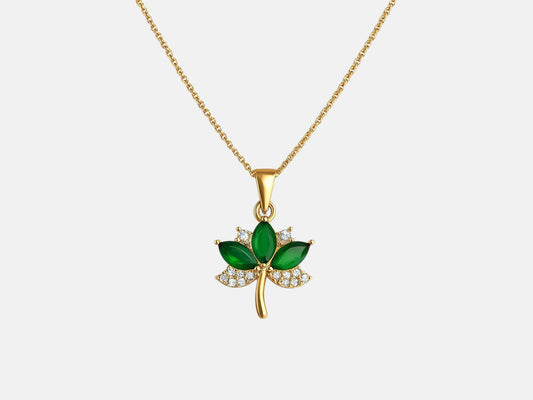 Luna Leaf – Collier doré feuille zirconium vert