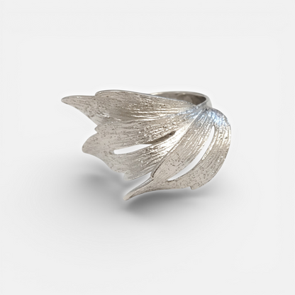 Éclat Leaf – Bague argent 925 rhodié feuilles ciselées