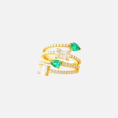 Éclat Shine – Bague ajustable acier doré zirconiums vert & blanc