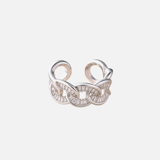 Éclat Chain – Bague ajustable acier argenté zirconiums