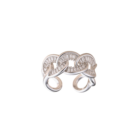 Bague femme rhodié en zirconium réglable