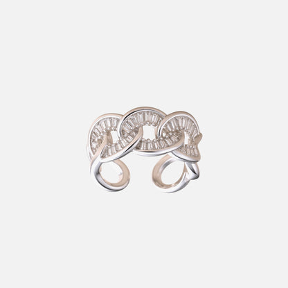 Éclat Chain – Bague ajustable acier argenté zirconiums