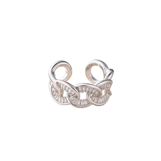 Bague femme rhodié en zirconium réglable